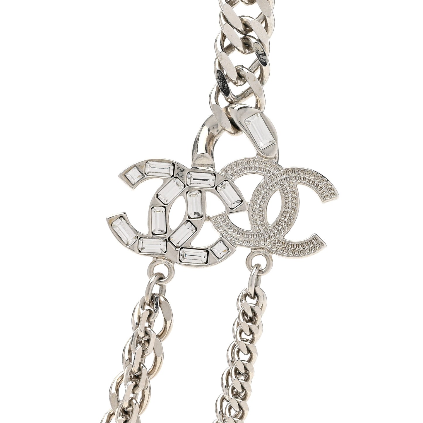 Baguette Crystal CC Multi Strand Long Chain Necklace Silver