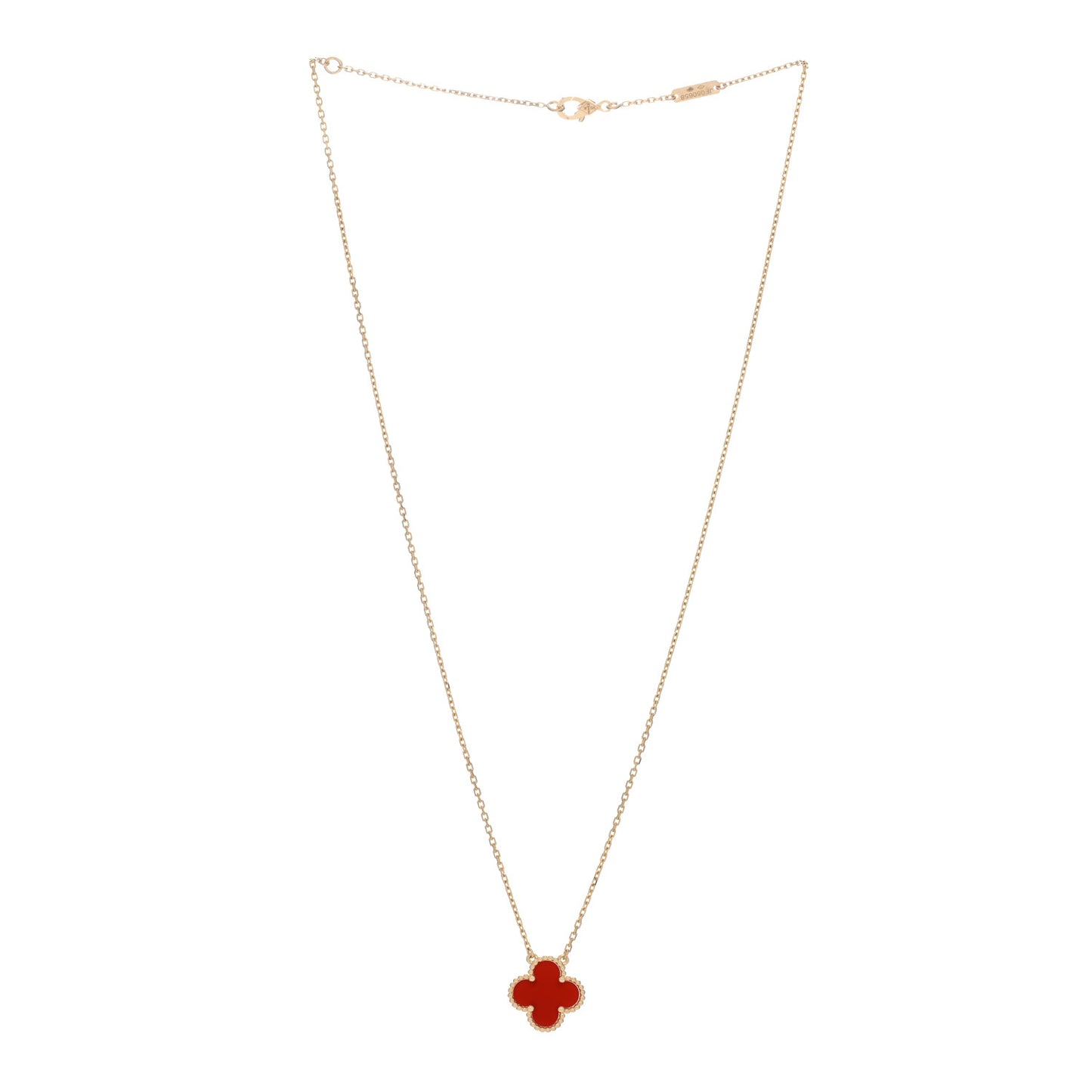 18K Yellow Gold Carnelian Vintage Alhambra Pendant Necklace