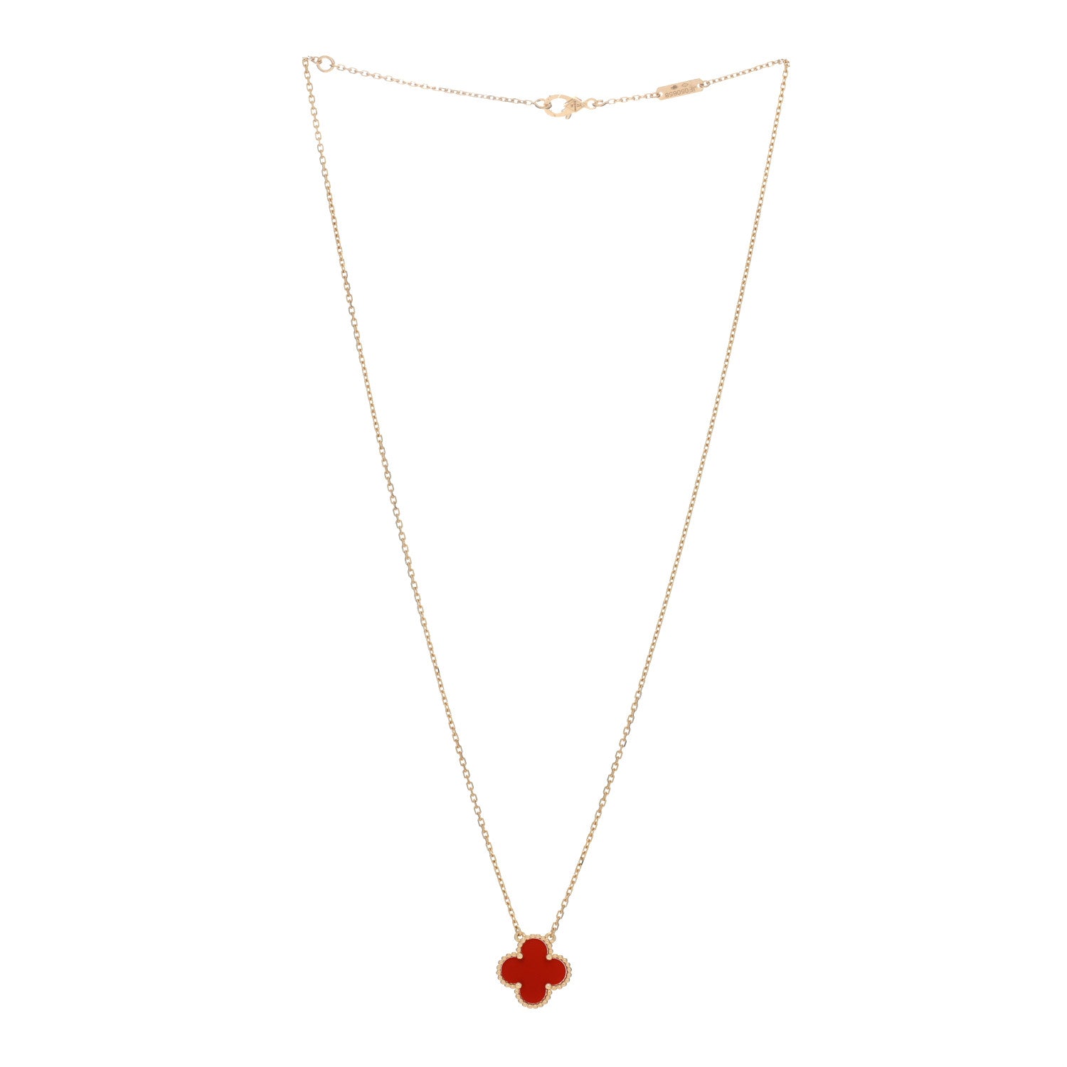 Van Cleef & Arpels 18K Yellow Gold Carnelian Vintage Alhambra Pendant Necklace 3 of 5