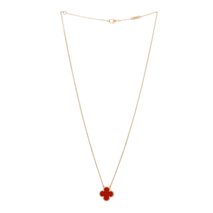 Van Cleef & Arpels 18K Yellow Gold Carnelian Vintage Alhambra Pendant Necklace 3 of 5