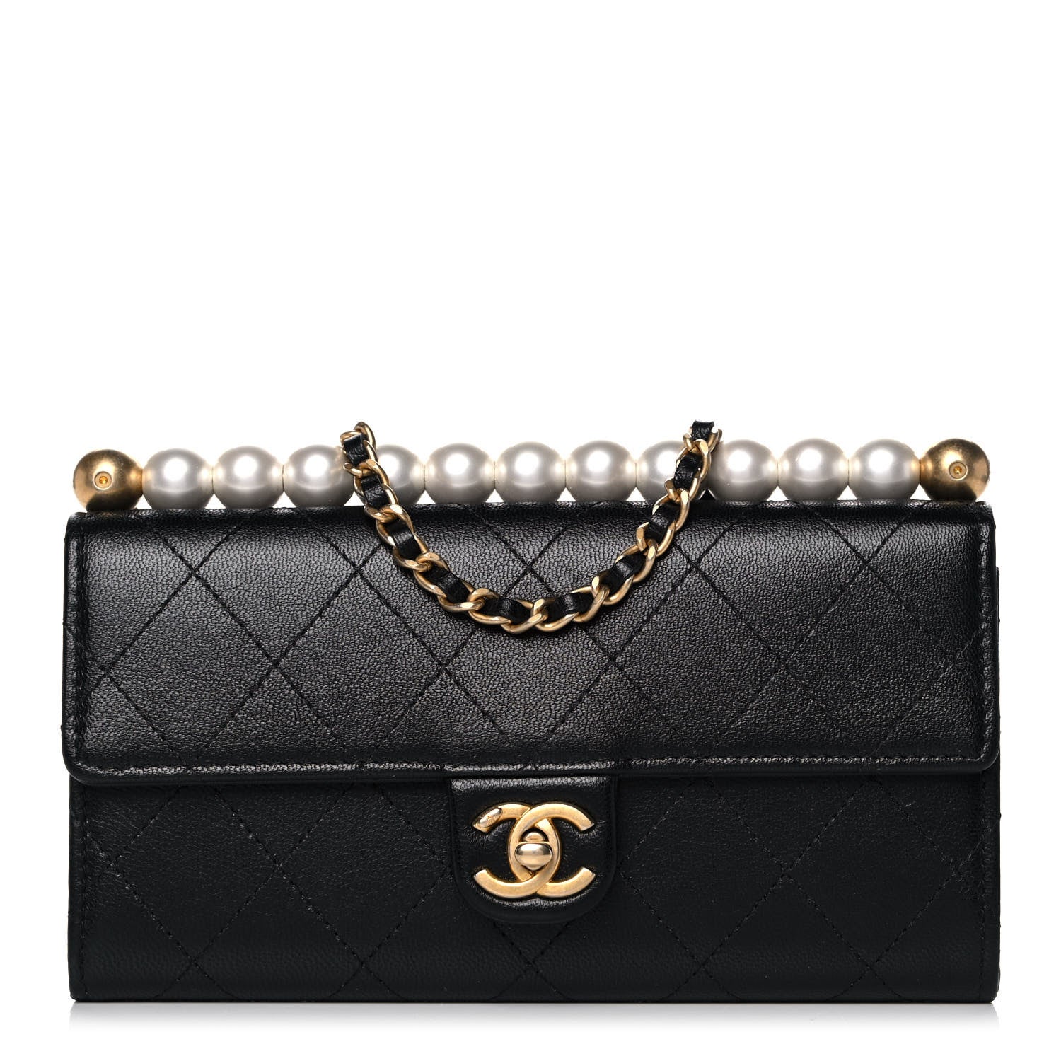 Chanel Goatskin Quilted Chic Pearls Clutch With Chain Black 1 of 12