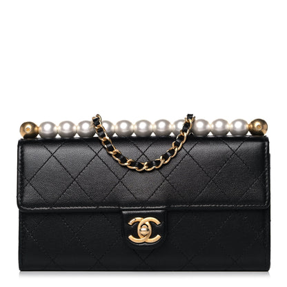 Chanel Goatskin Quilted Chic Pearls Clutch With Chain Black 1 of 12