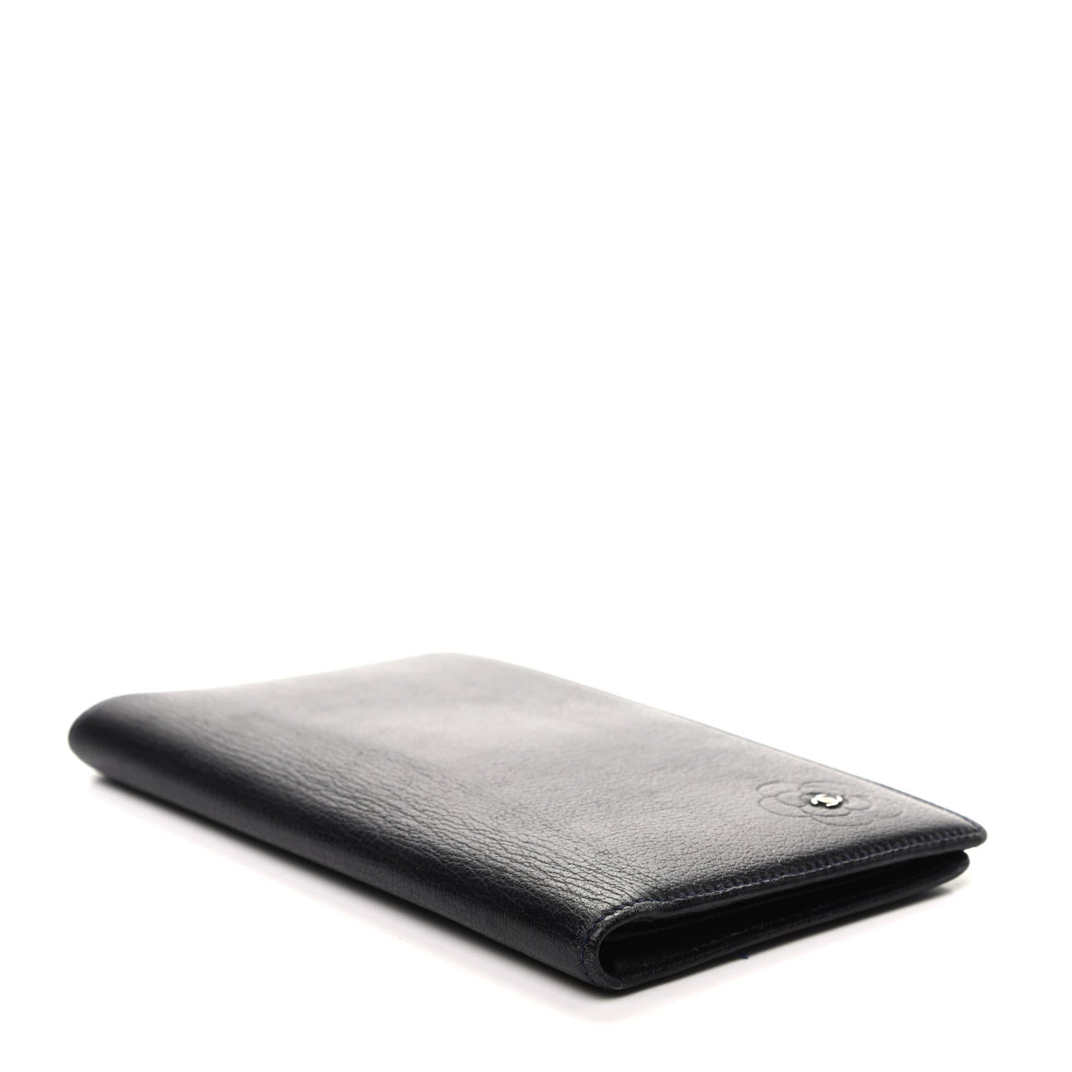 Chanel Goatskin Camellia Embossed Yen Wallet Black 4 of 11