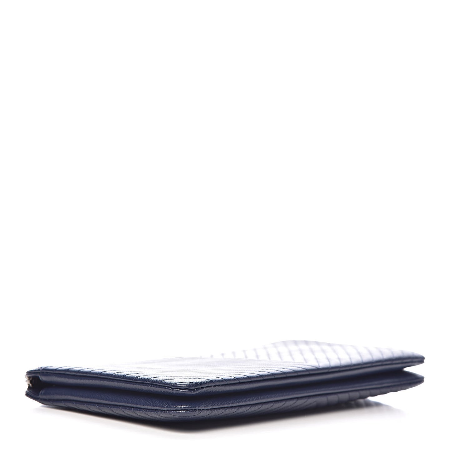 Caviar Chevron Quilted Large Zipped Clutch Navy