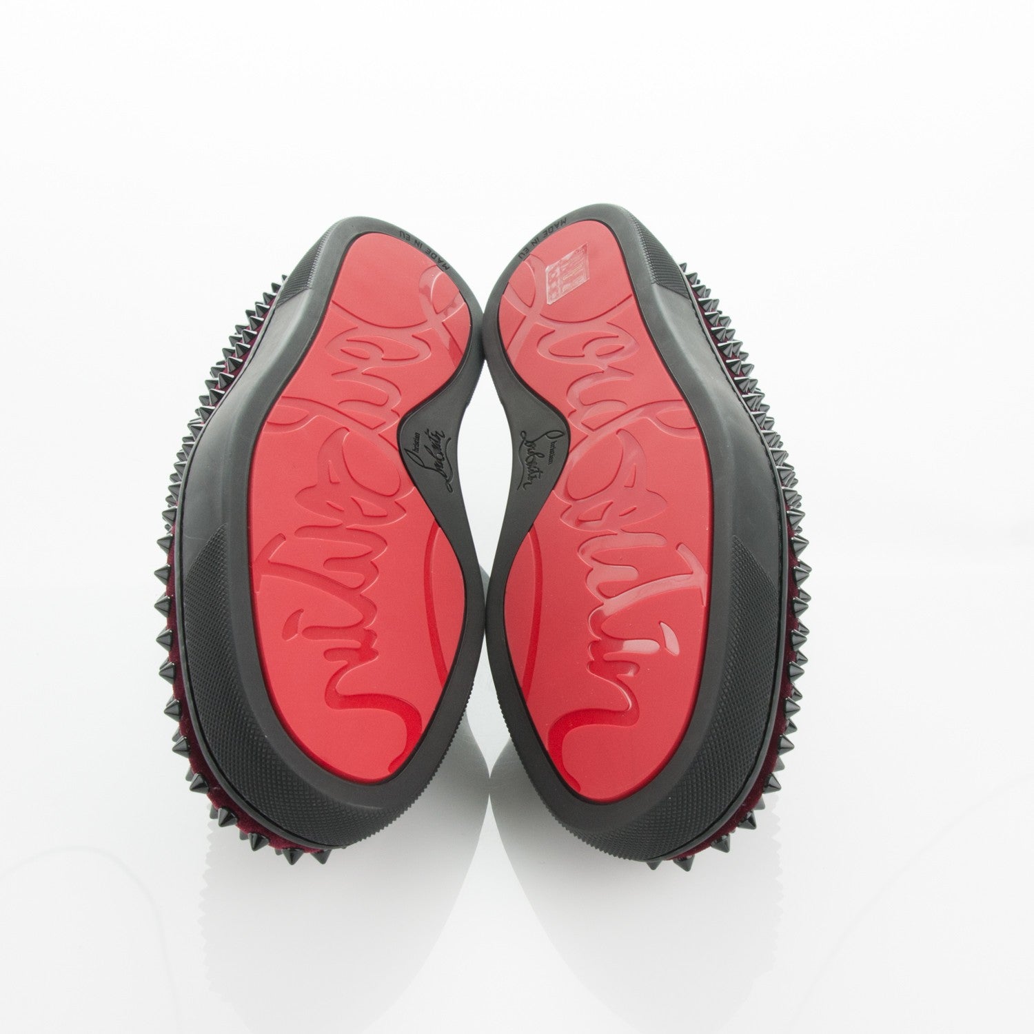 Christian Louboutin Mens Velvet Spikes Roller Boat Flats 40 Rouge Imperial Black 5 of 7