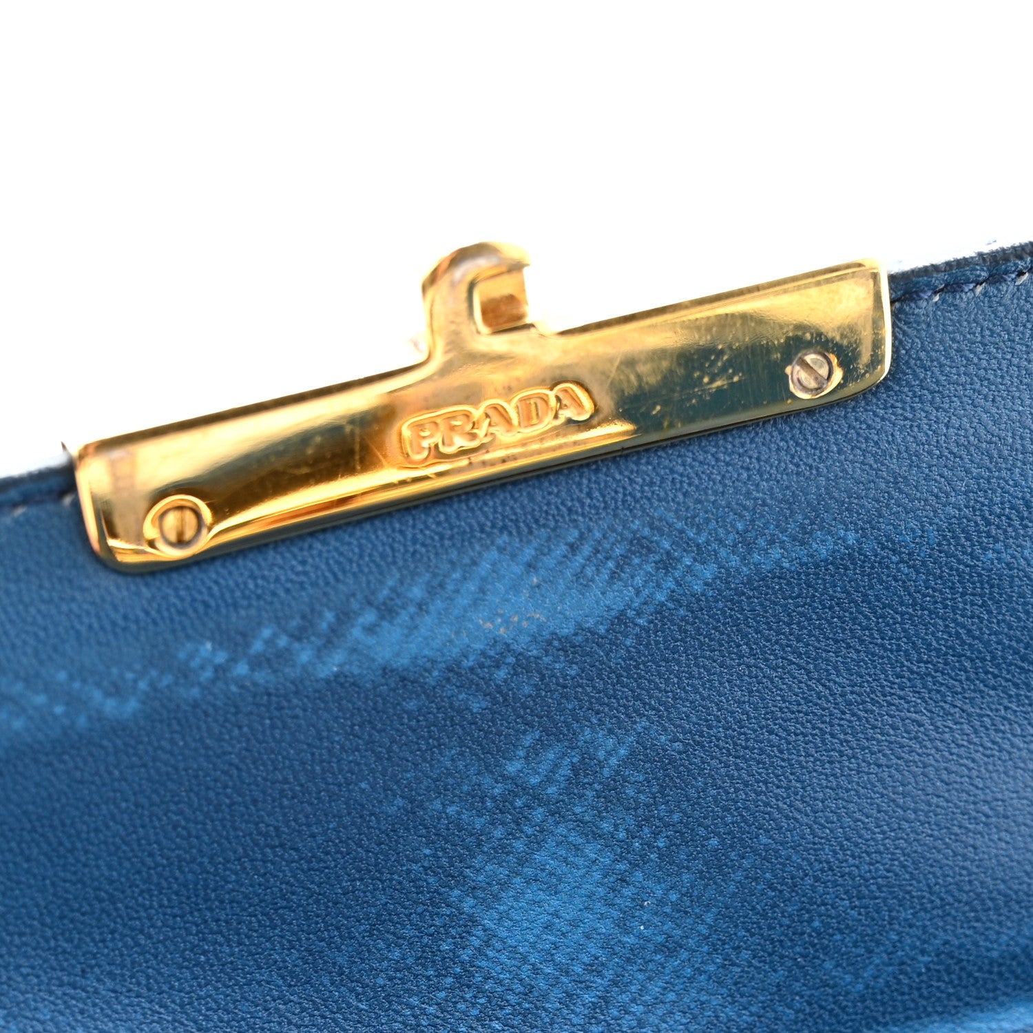 Prada Saffiano Vernice Lock Flap Chain Bag Azzurro 13 of 16
