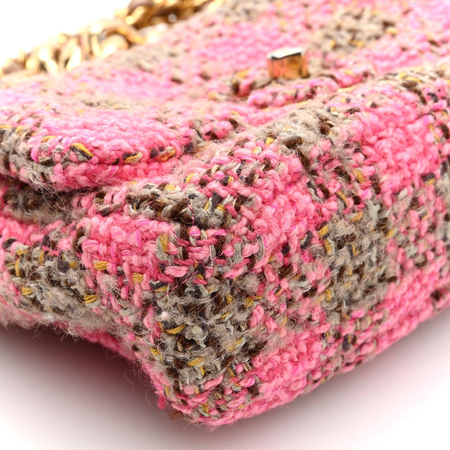 Wool Tweed Quilted Small Elegant Chain Flap Pink Brown