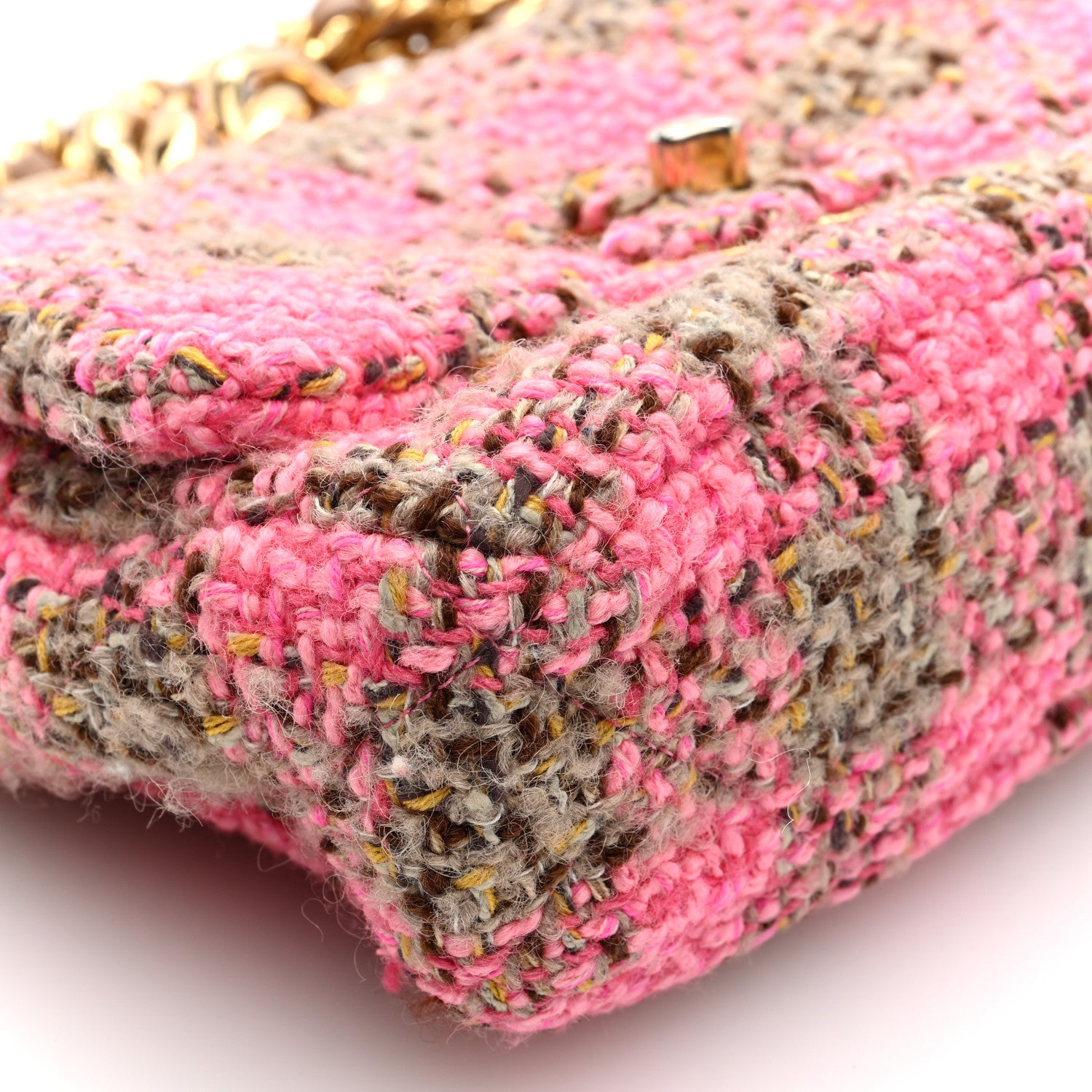 Chanel Wool Tweed Quilted Small Elegant Chain Flap Pink Brown 9 of 10