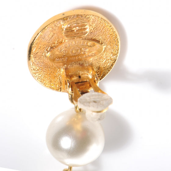 Pearl Dangle Clip On Earrings Gold