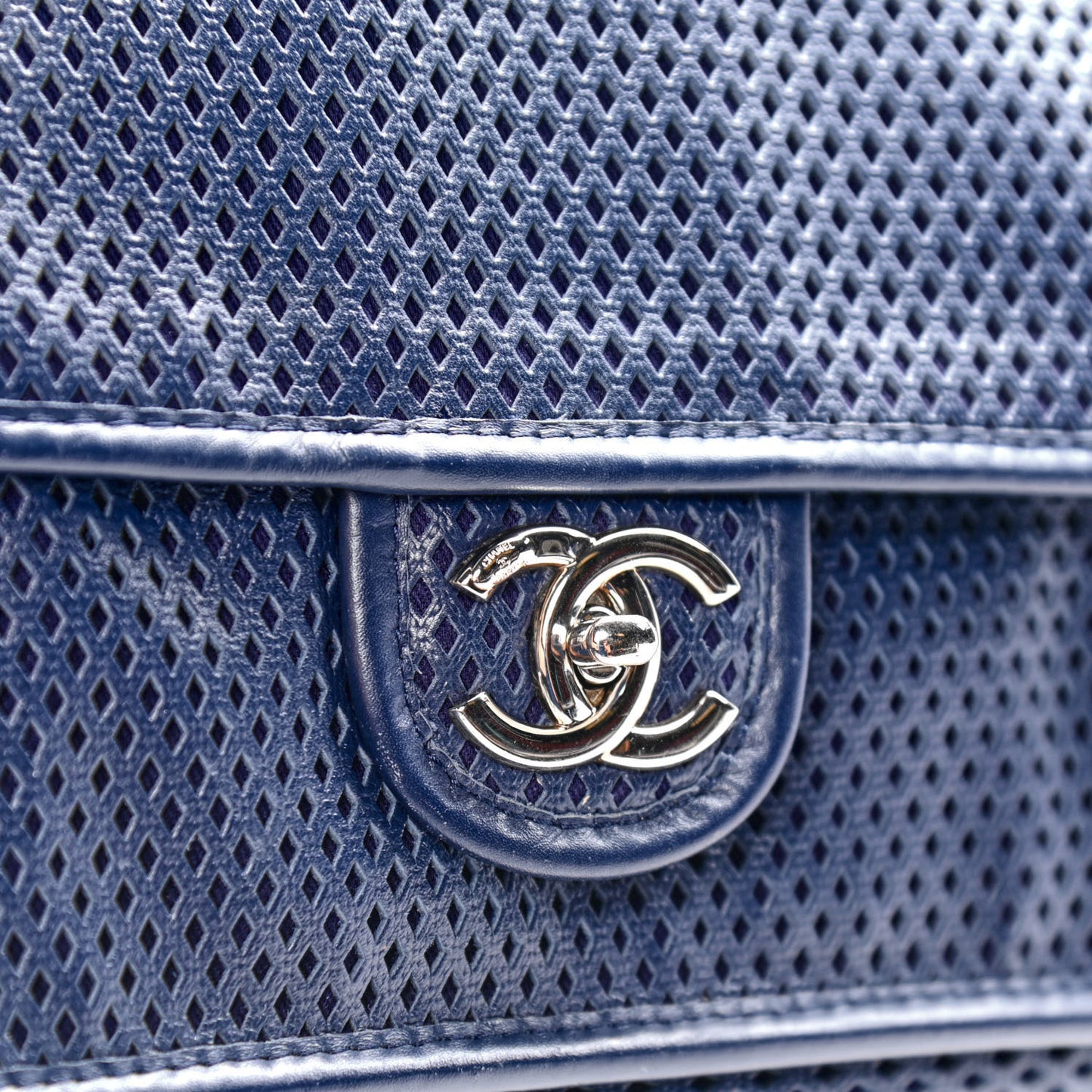 Perforated Calfskin Large Up In The Air Flap Dark Blue