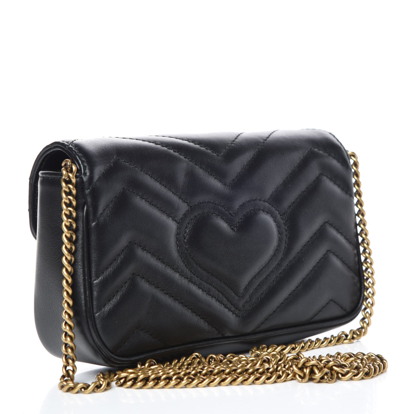 Calfskin Matelasse Super Mini GG Marmont Shoulder Bag Black