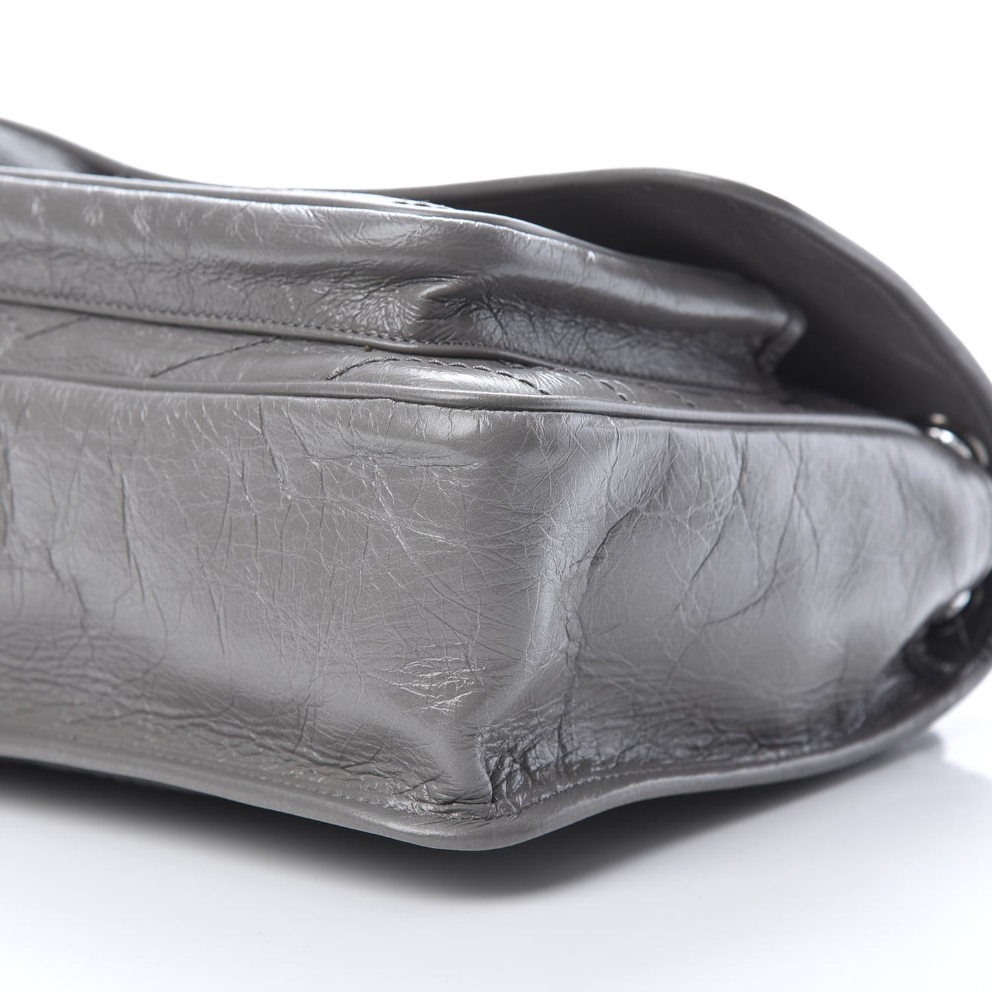 Crinkled Calfskin Matelasse Monogram Medium Niki Chain Satchel Light Gray