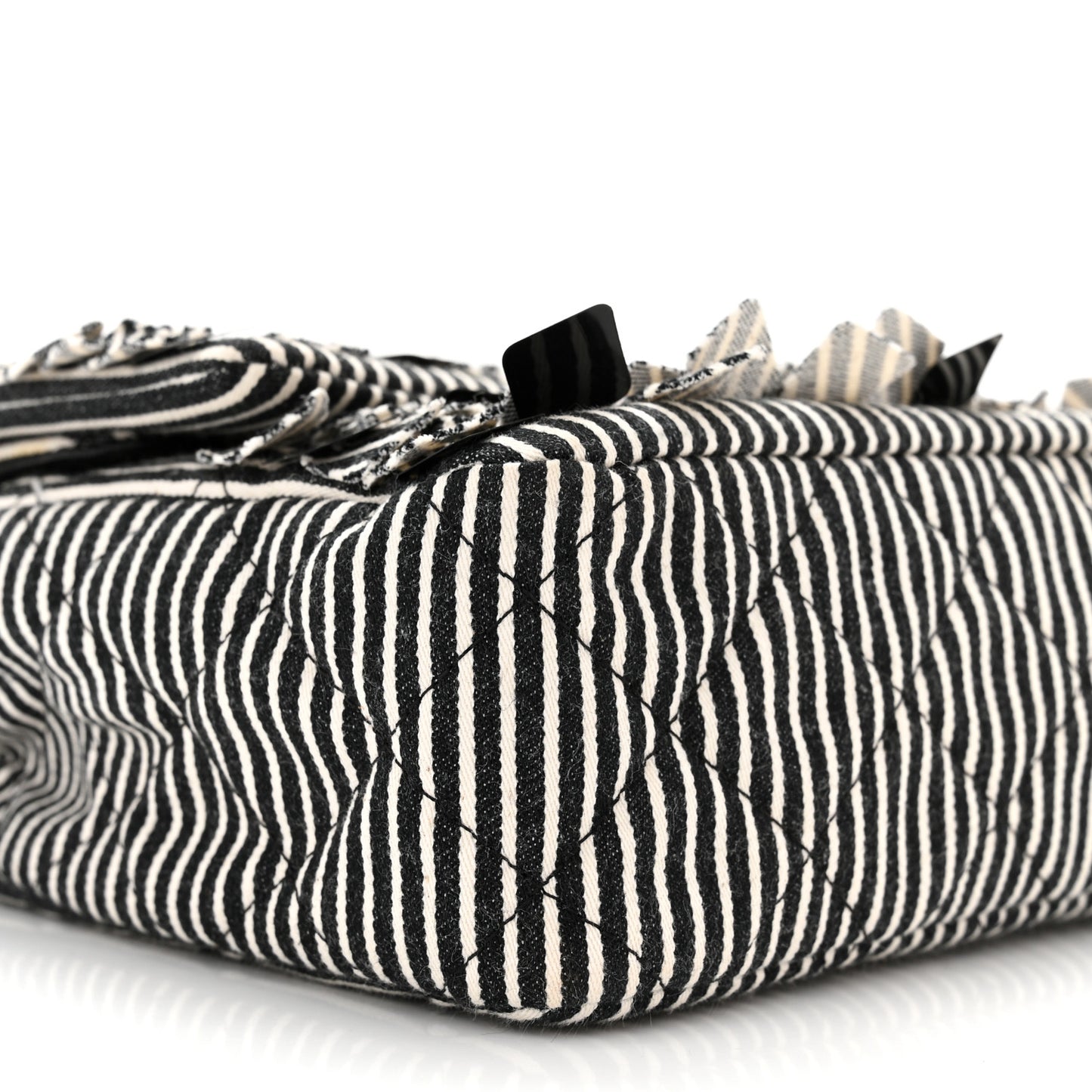 Canvas Sequin Stripe Medium Double Flap Black White