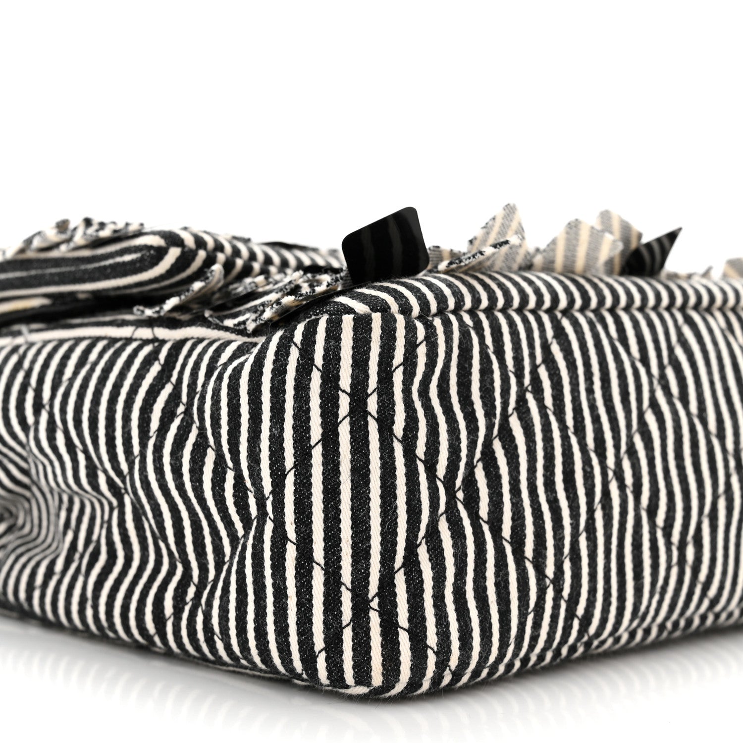 Chanel Canvas Sequin Stripe Medium Double Flap Black White 9 of 10