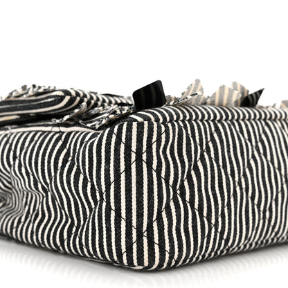 Chanel Canvas Sequin Stripe Medium Double Flap Black White 9 of 10