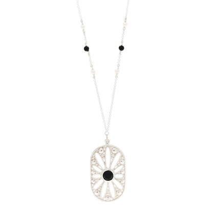 Tiffany Sterling Silver Black Onyx Pearl Ziegfeld Daisy Pendant Necklace 4 of 7