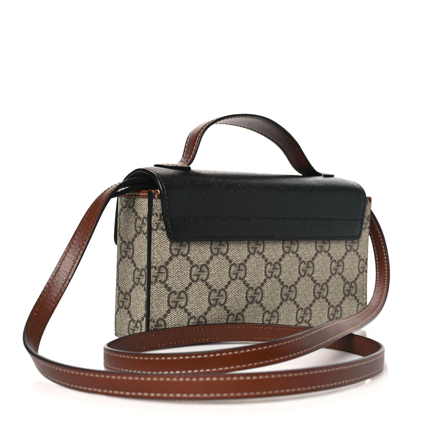 GG Supreme Monogram Calfskin Mini Padlock Top Handle Shoulder Bag Beige Black Cuir