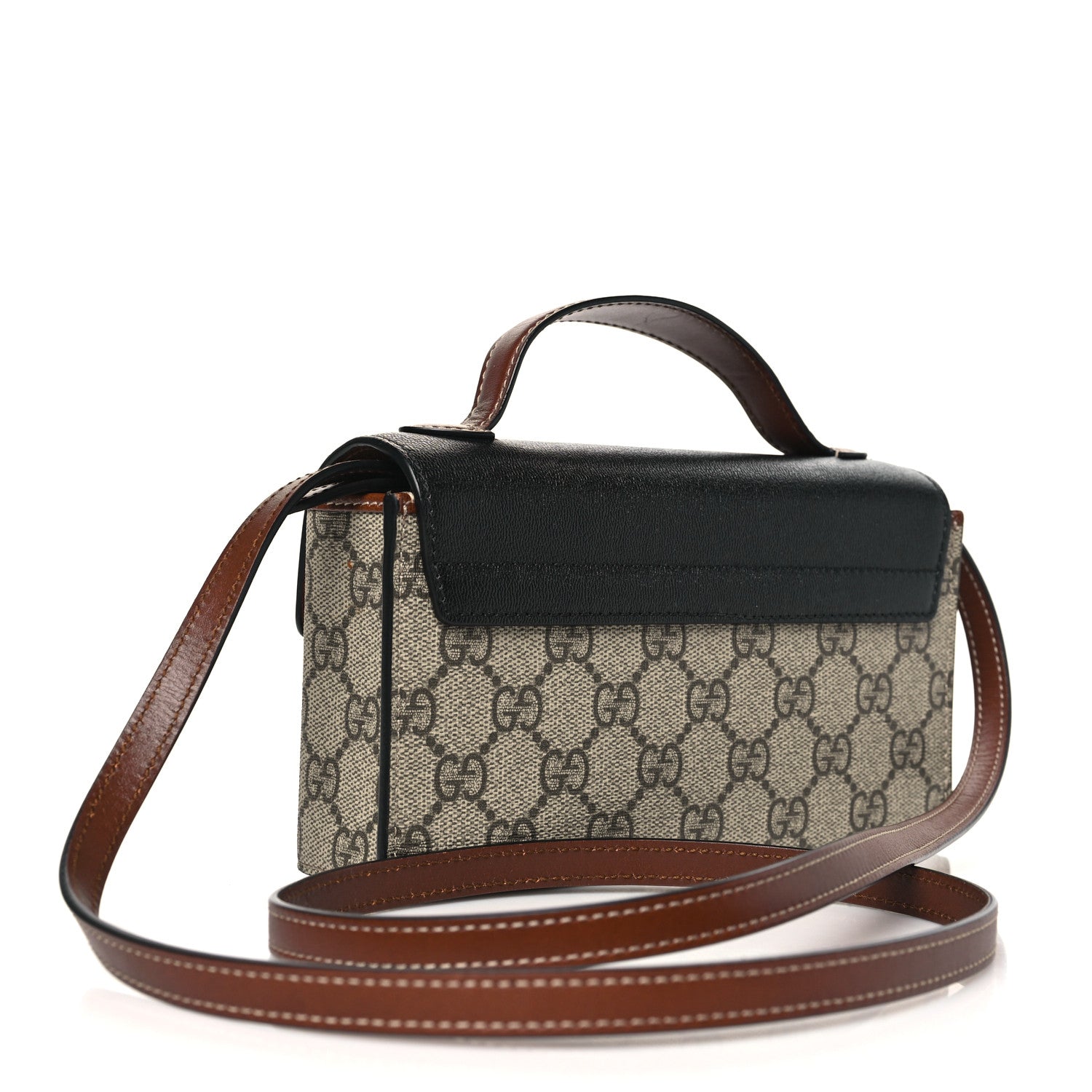 Gucci GG Supreme Monogram Calfskin Mini Padlock Top Handle Shoulder Bag Beige Black Cuir 3 of 11