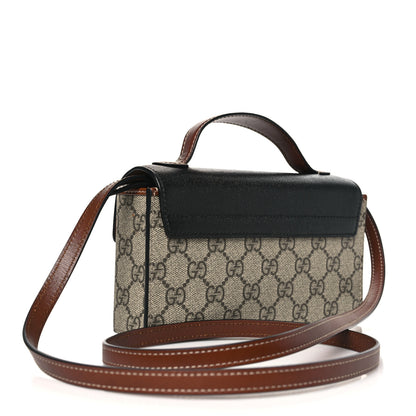 Gucci GG Supreme Monogram Calfskin Mini Padlock Top Handle Shoulder Bag Beige Black Cuir 3 of 11