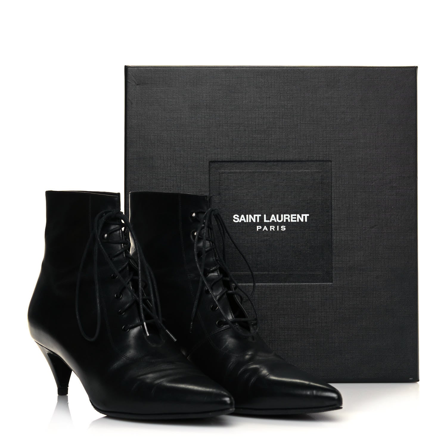 Saint Laurent Calfskin Cat 50 Laced Boots 39 Black 11 of 11