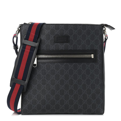 Gucci GG Supreme Monogram Appia Calfskin Web Flat Messenger Bag Black Grey 1 of 10