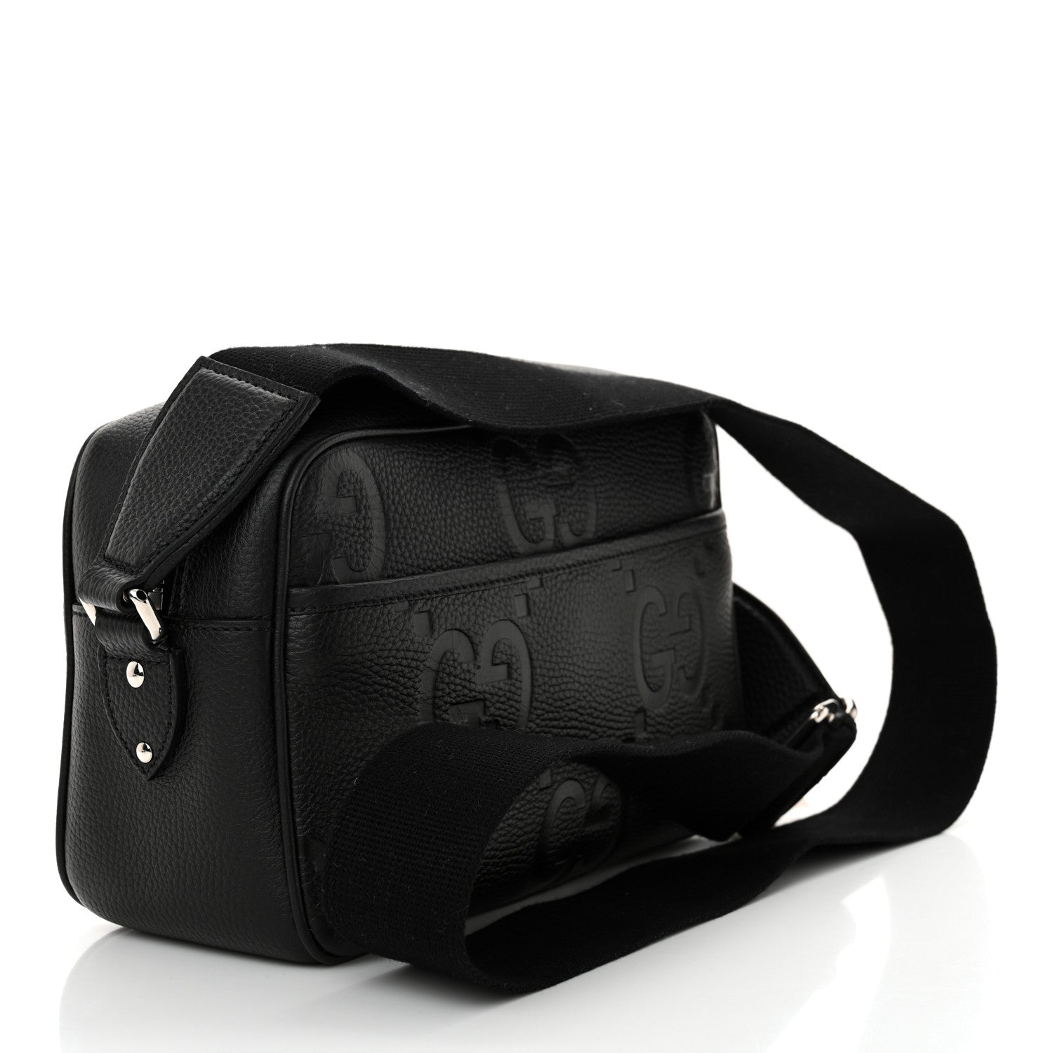 Gucci Piuma Calfskin Jumbo GG Embossed Medium Messenger Bag Black 3 of 10