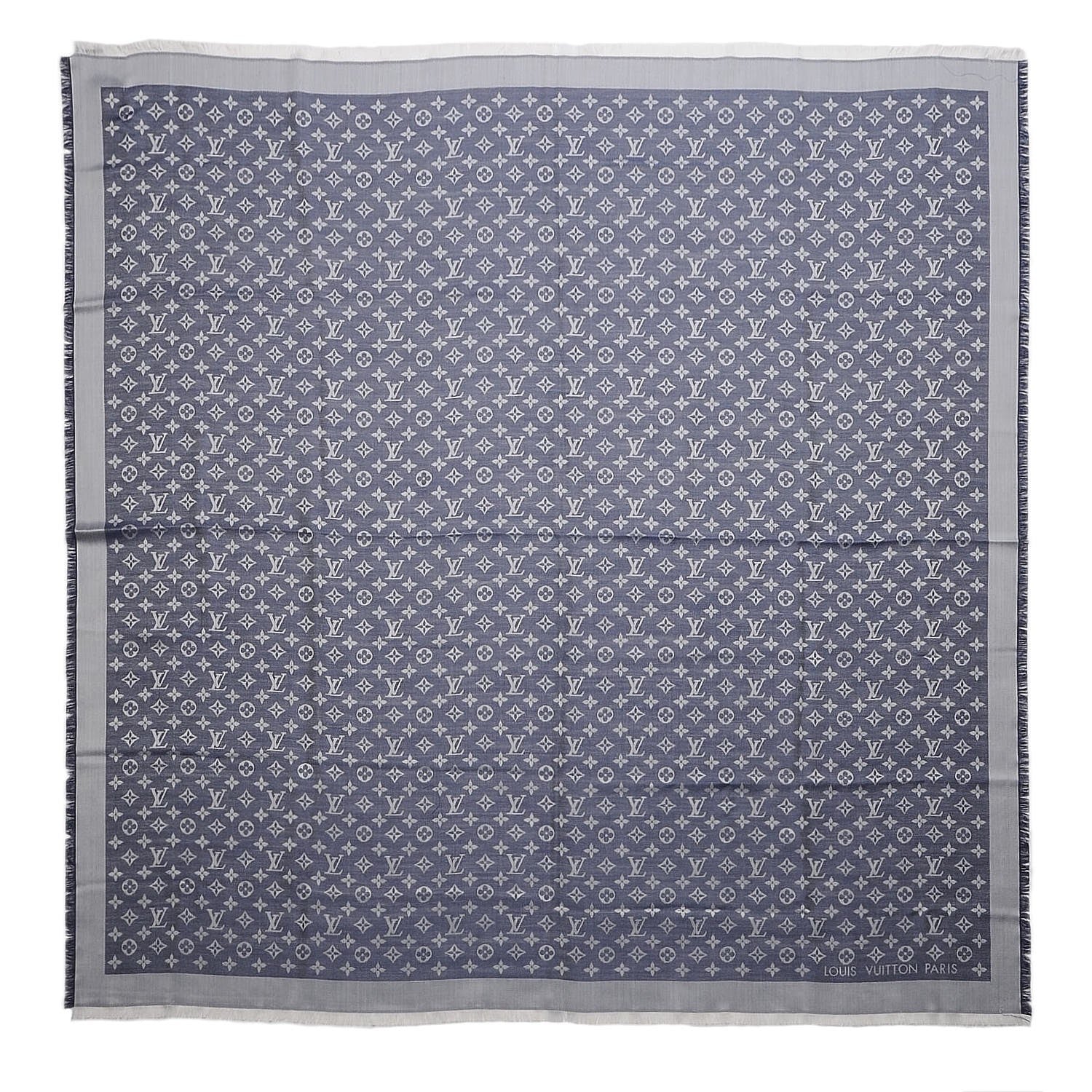 Louis Vuitton Wool Silk Monogram Denim Shawl Blue 1 of 4