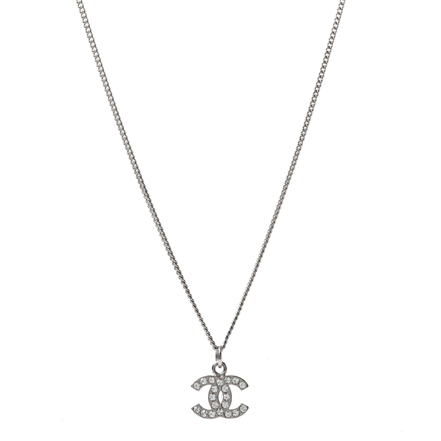 Chanel Crystal Timeless CC Necklace Silver 1 of 5