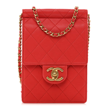 Chanel Lambskin Quilted Pearl Chain Flap Bag Red 1 of 10