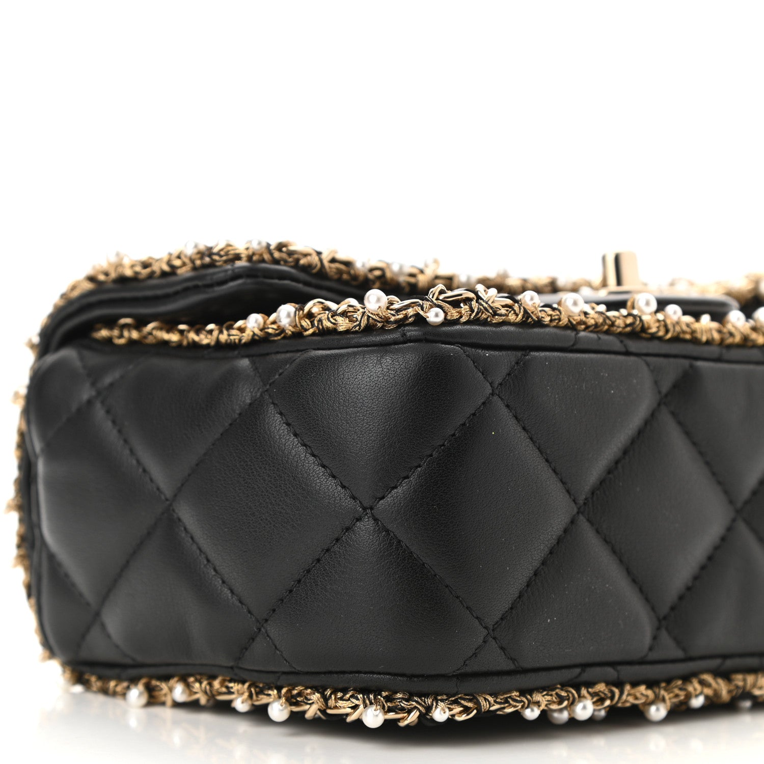 Chanel Lambskin Quilted Pearl Edge Mini Rectangular Flap Bag Black 9 of 11