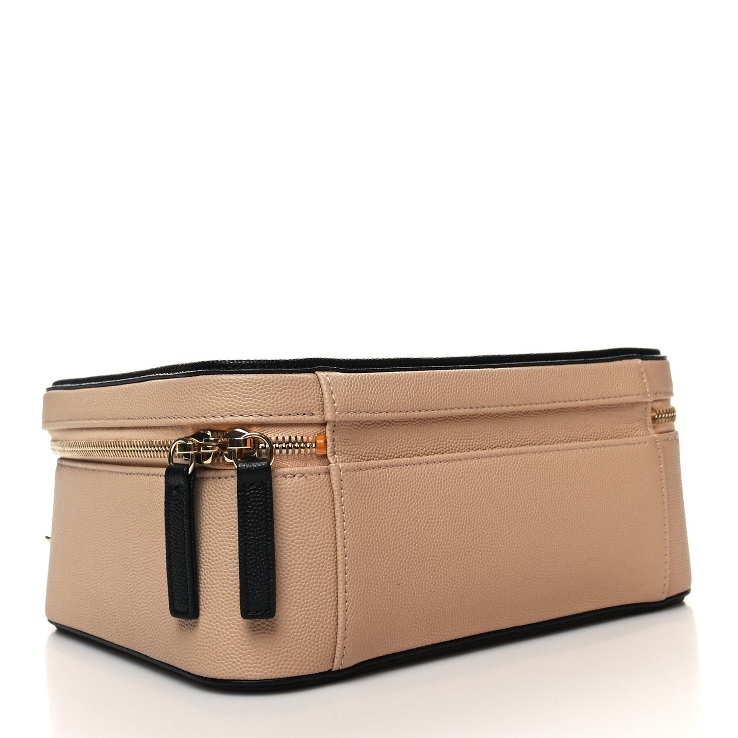 Caviar Quilted Large CC Filigree Vanity Case Beige Black