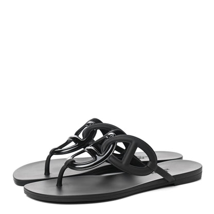 Hermes Rubber Womens Egerie Sandals 39 Black 3 of 8
