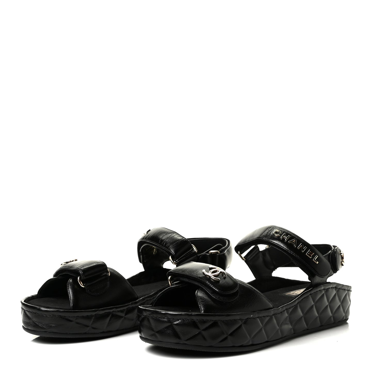 Shiny Calfskin Logo Platform Sandals 39 Black