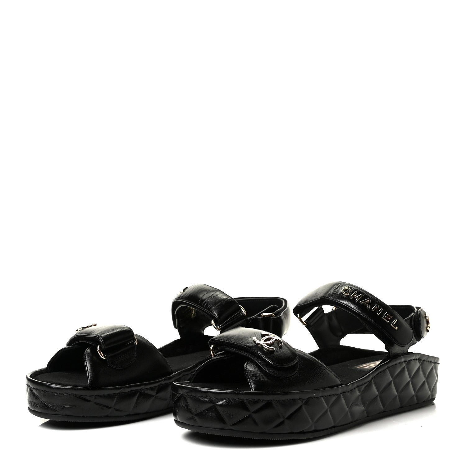 Chanel Shiny Calfskin Logo Platform Sandals 39 Black 3 of 7