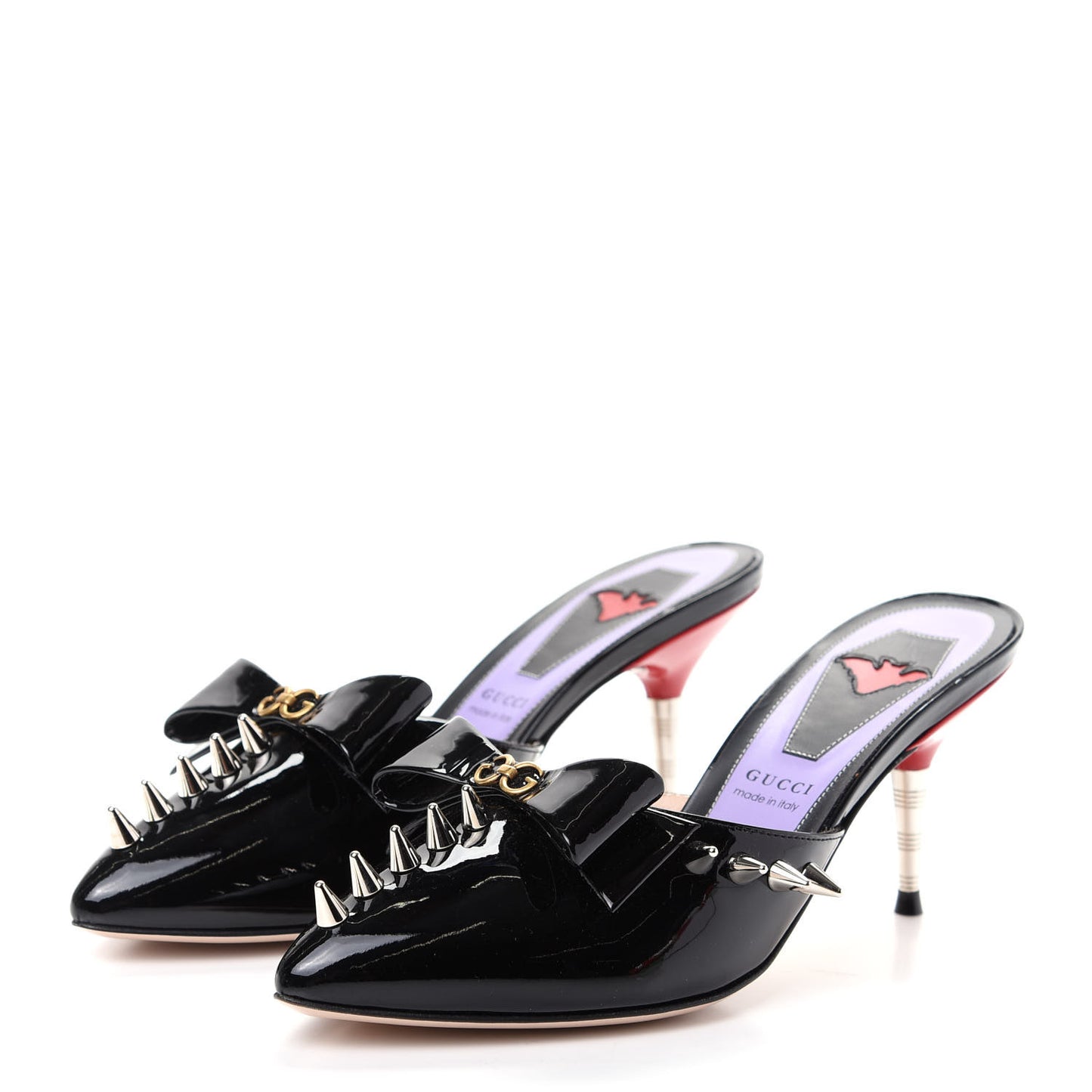 Patent GG Bow Sadie Spike Mid Heel Mules 36.5 Black