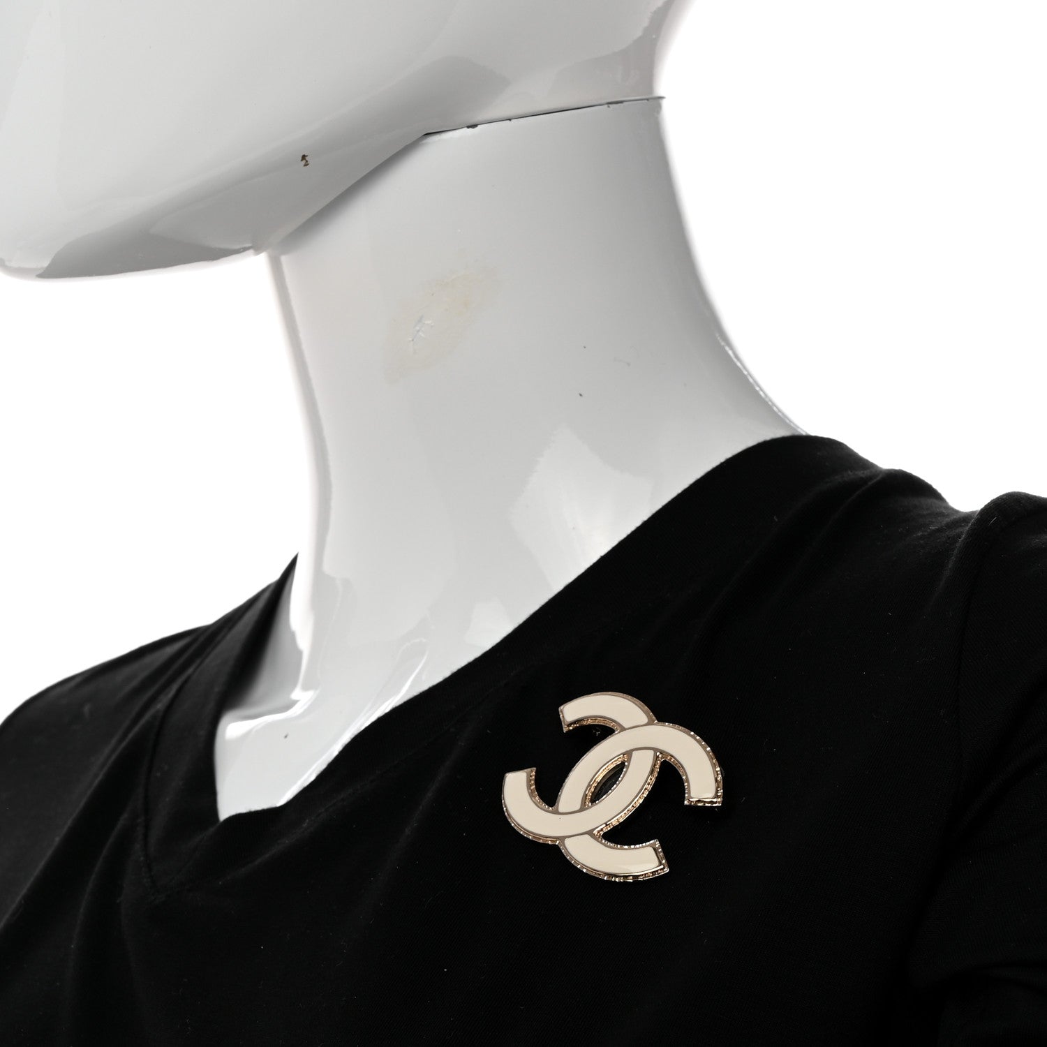 Chanel Metal Enamel CC Brooch White Light Gold 2 of 4