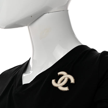 Chanel Metal Enamel CC Brooch White Light Gold 2 of 4