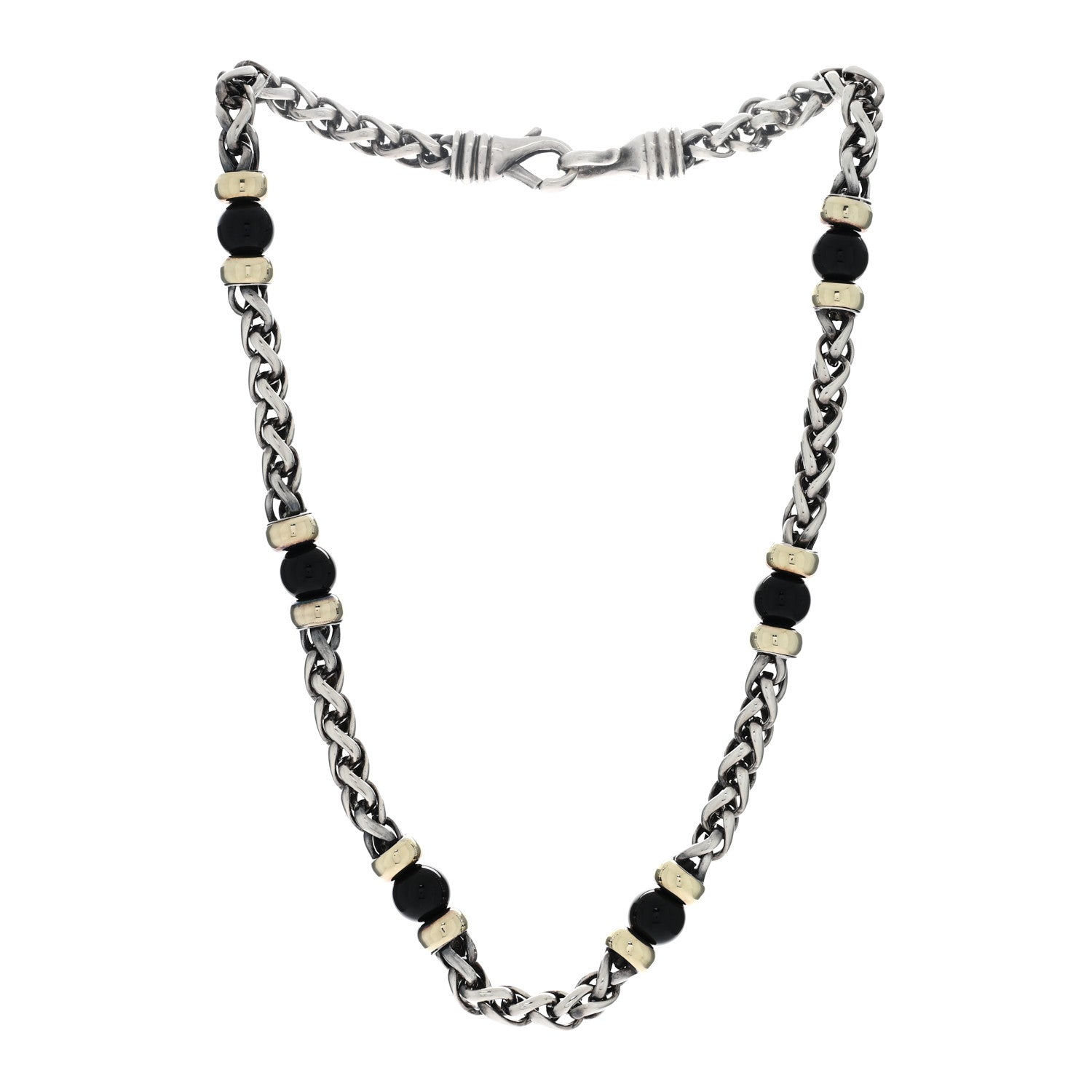 David Yurman Sterling Silver 18K Yellow Gold Black Onyx Wheat Chain Necklace 3 of 4