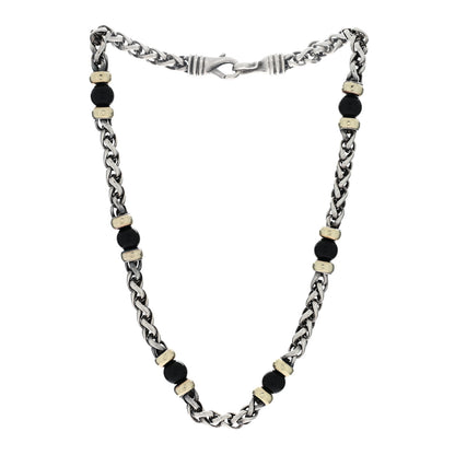 David Yurman Sterling Silver 18K Yellow Gold Black Onyx Wheat Chain Necklace 3 of 4