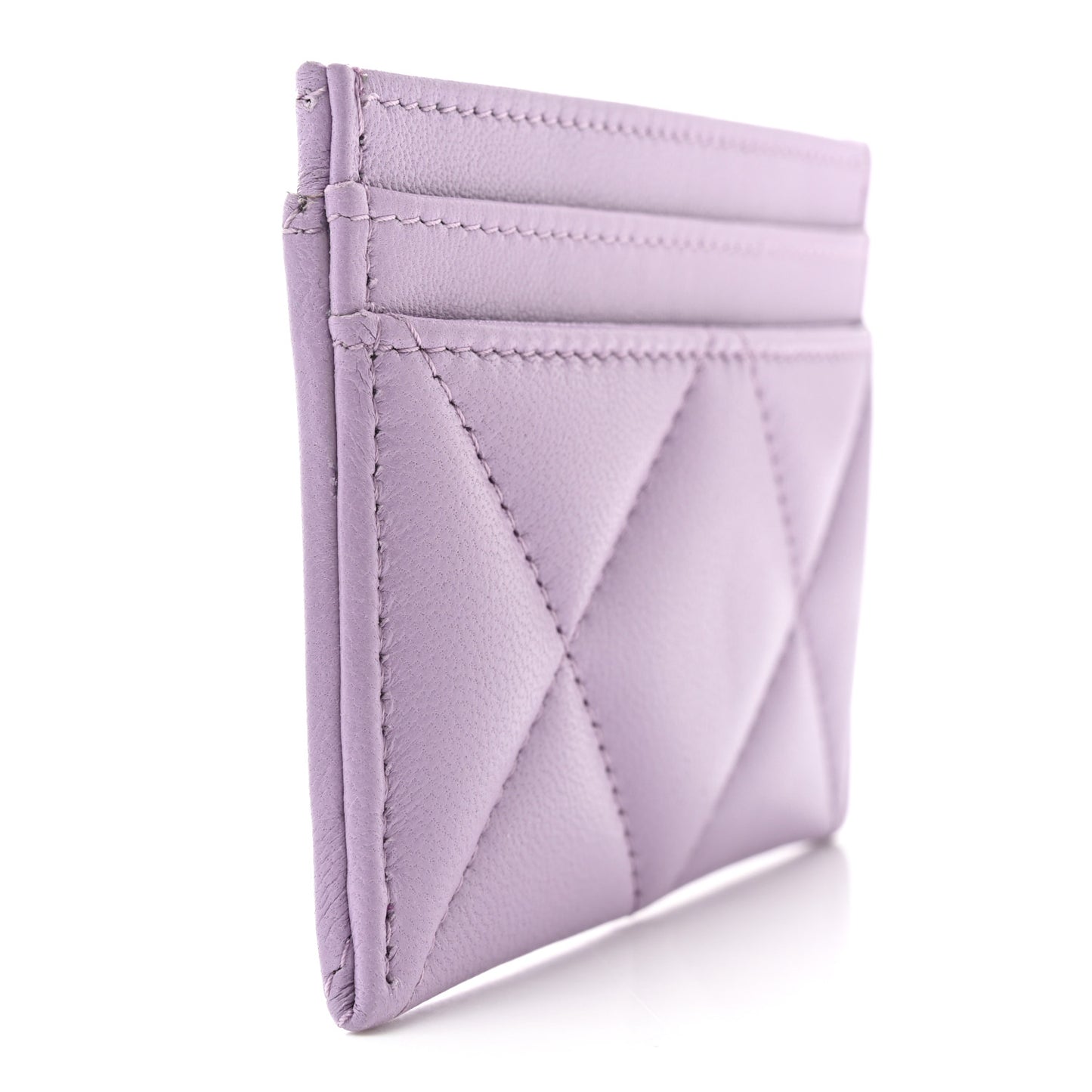 Lambskin Quilted Chanel 19 Card Holder Light Purple