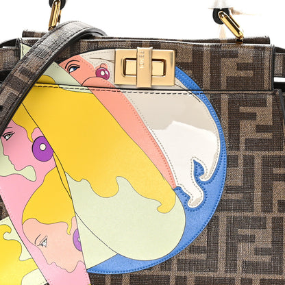 Fendi Glazed Fabric Vitello FF 1974 Hairdo Girls Inlay Mini Peekaboo Iconic Satchel Mogano Panna Multicolor 5 of 10