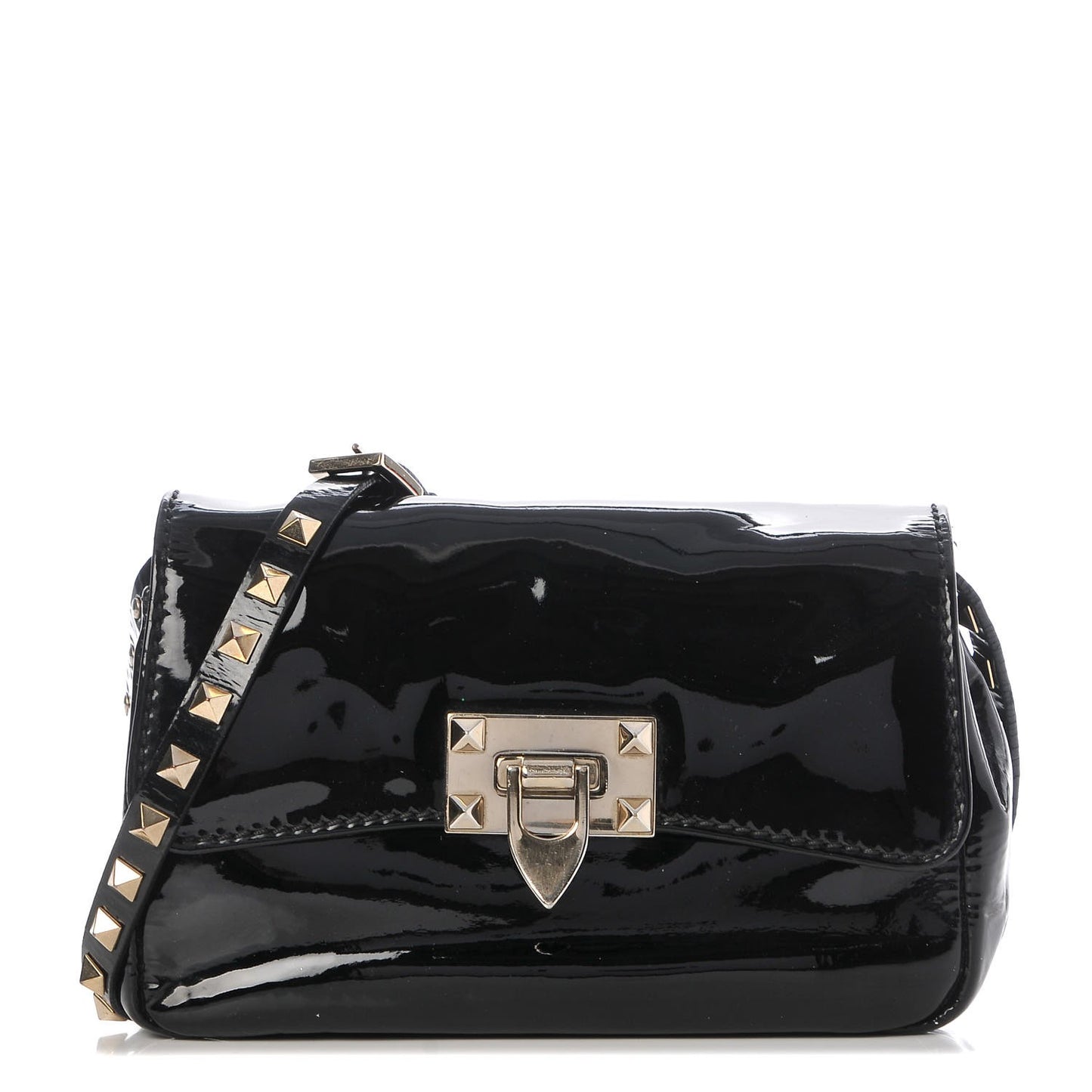 Patent Mini Rockstud Crossbody Bag Black