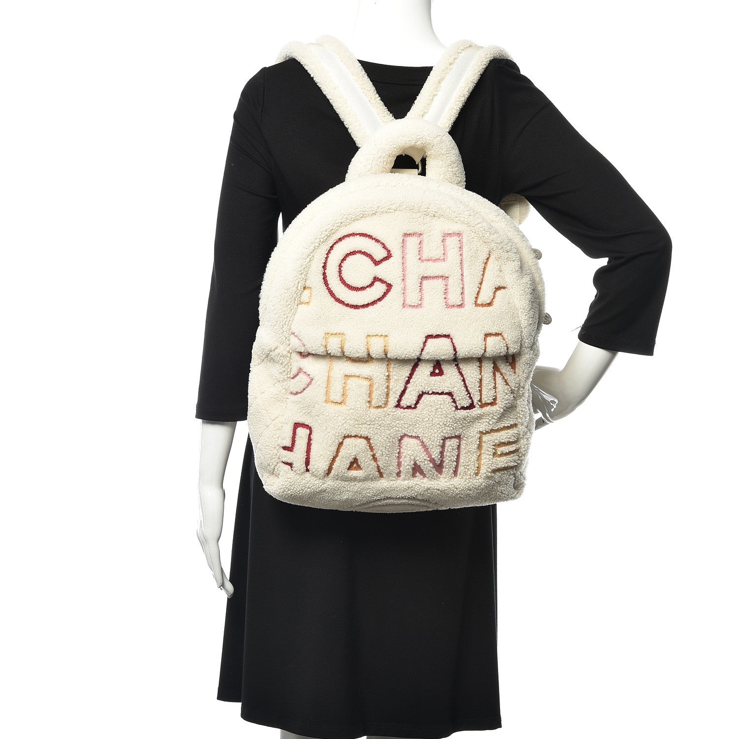Chanel Shearling Sheepskin Coco Neige Backpack White Burgundy Beige 2 of 10