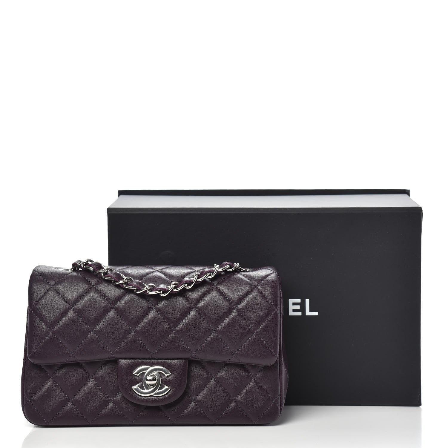 Chanel Lambskin Quilted Mini Rectangular Flap Dark Purple 12 of 12