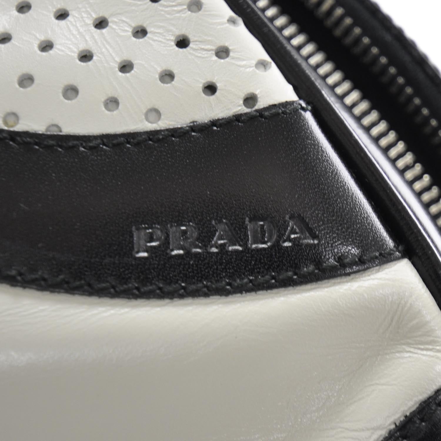 Prada Vitello Drive Perforated Bowling Bag Gesso Black 8 of 12