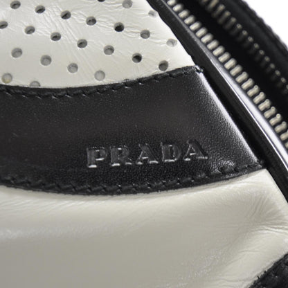 Prada Vitello Drive Perforated Bowling Bag Gesso Black 8 of 12