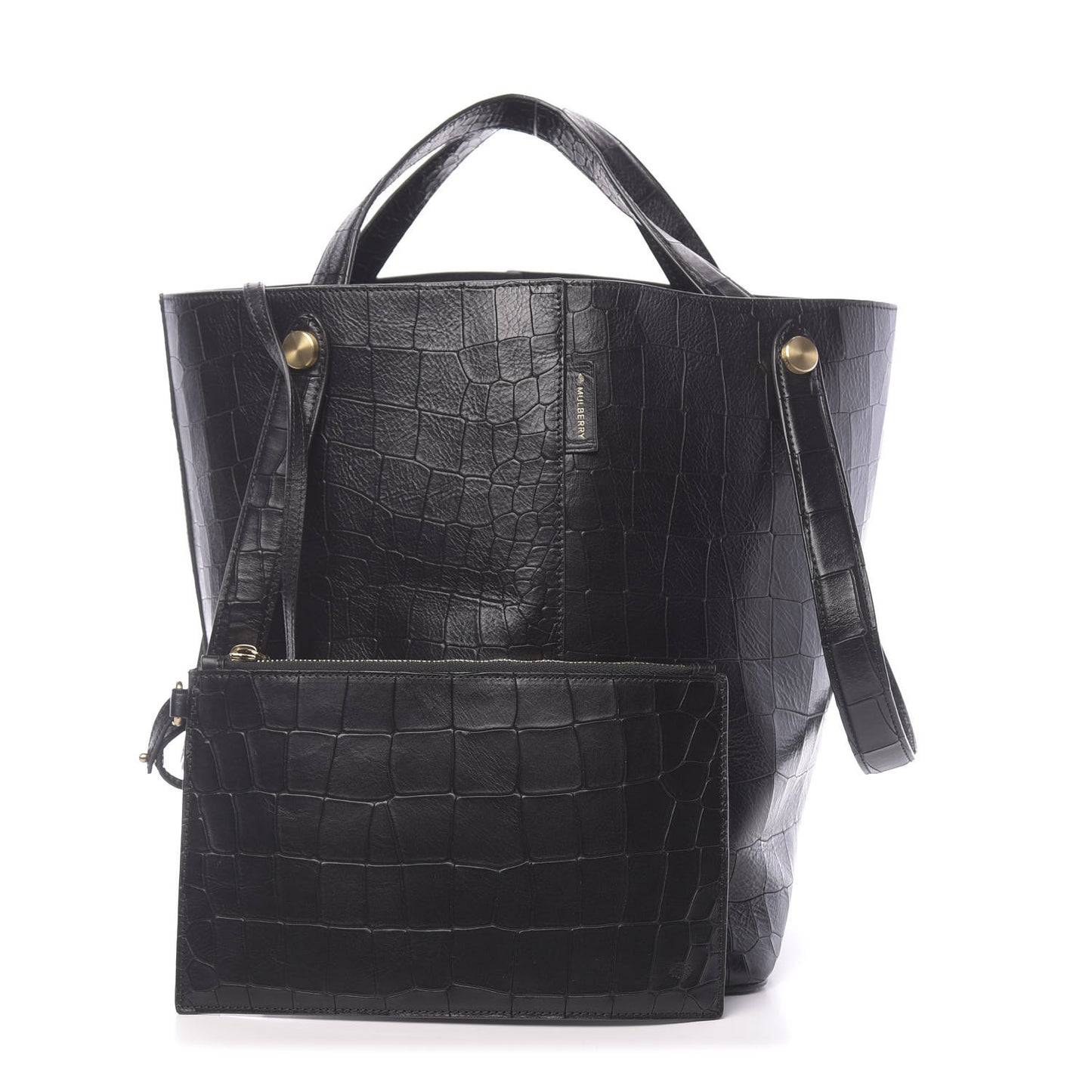 Calfskin Crocodile Embossed Kite Bucket Bag Black
