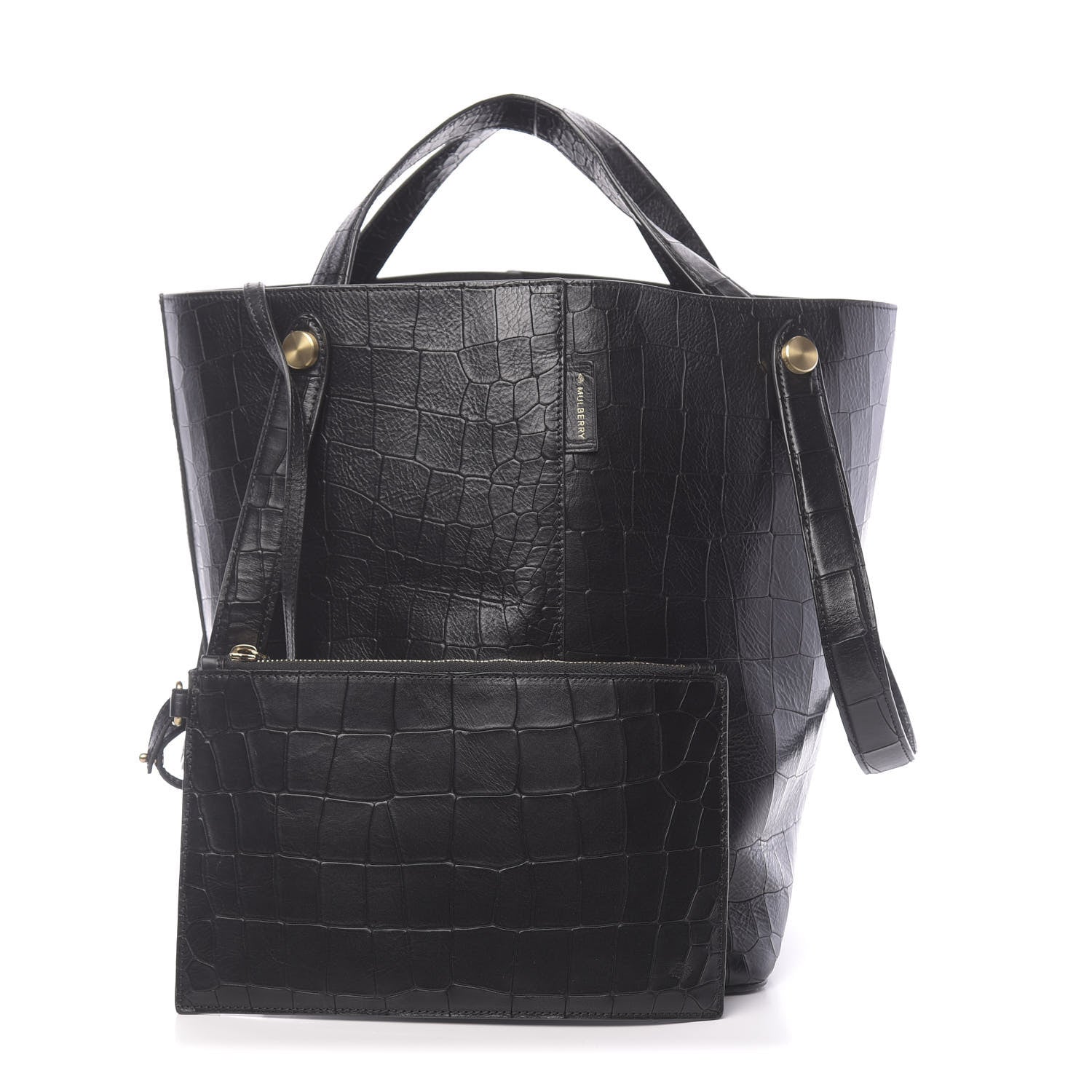 Mulberry Calfskin Crocodile Embossed Kite Bucket Bag Black 1 of 9
