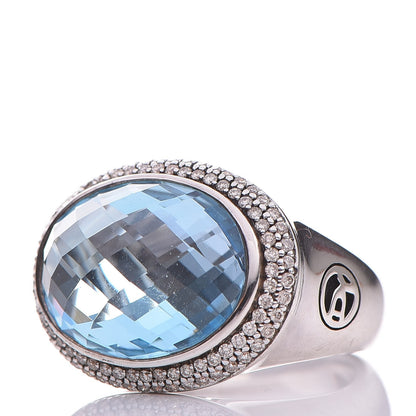 David Yurman Sterling Silver Diamond Blue Topaz 18mm Signature Oval Ring 52 6 3 of 6