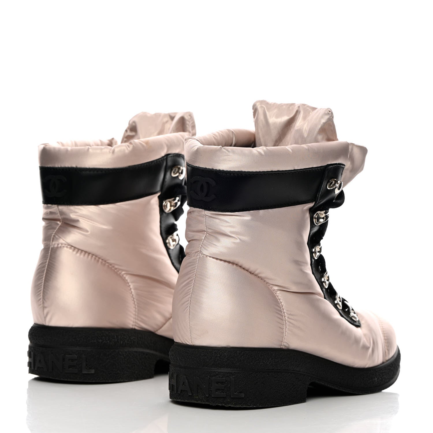 Chanel Nylon Calfskin Womens Coco Neige Short Boots 37.5 Pink Black 4 of 12